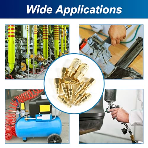 DIANN 12pcs Air Coupler and Plug Kit 1/4 Inch NPT Brass Air Hose Fittings Brass Quick Connector Air Fittings