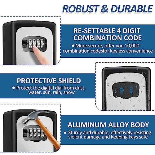 2 Pack Key Lock Box, 4 Digit Combination Lock Box Wall Mounted Waterproof Key Storage Lock Box for Indoor & Outdoor 5 Keys Capacity Re-Settable Code