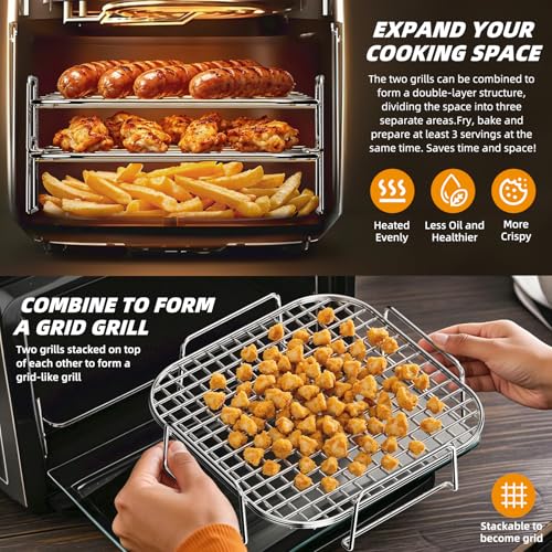 HONYAO Square 8'' Air Fryer Rack Set - 2x Stainless Steel Multi-Layer Grids