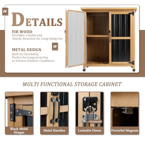 PetsCosset Small Black Outdoor Storage Cabinet with Lockable Doors, Weatherproof, 32x13x40 inches