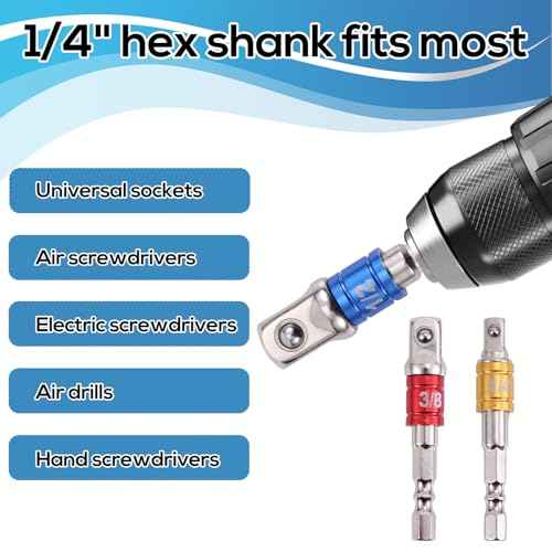 3pcs Impact Grade Socket Adapter Set, 1/2" 3/8" 1/4" Impact Driver Socket Adapter Hex Shank Drill Bit Adapters for Cordless Drill Screwdriver Power Drills