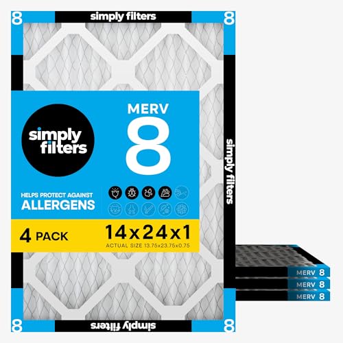 Simply 14x24x1 Air Filter, MERV 8, 4 Pack, Universal HVAC Replacement