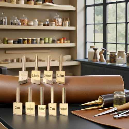 Pssopp 9Pcs Leather Brass Solder, Leather Hot Process Soldering Tools Brass Soldering Iron Tip to Burn The Decorate Leather Craft Making Tool