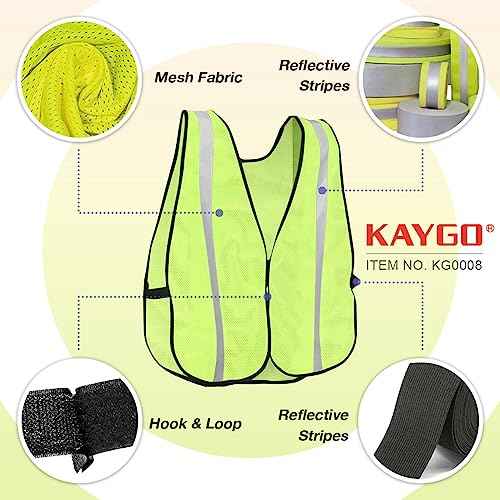 KAYGO High Visibility Safety Vest 1-Inch Reflective Strips Front/Back, KG0008, Breathable Mesh, One Size, Unisex