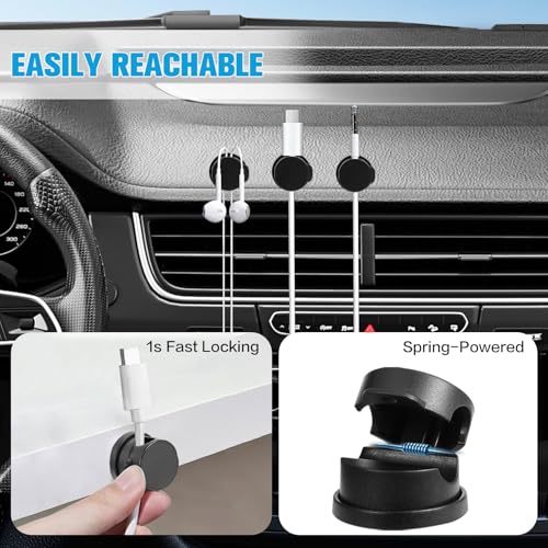 6 Pack Cable Organizer Clips for Desk - 360° Rotatable Spring-Loaded Cord Holders