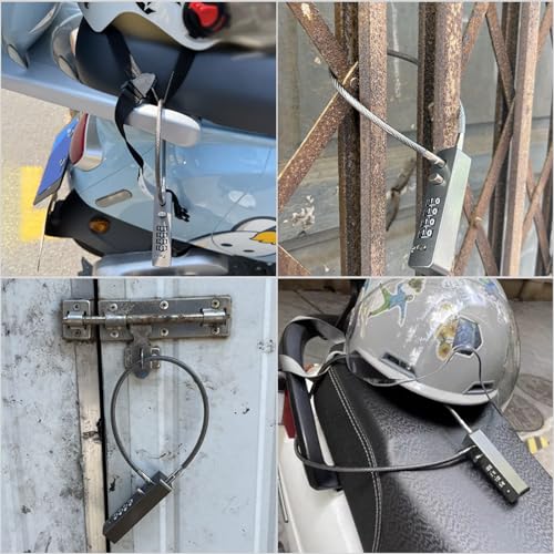 Gray Outdoor Fence Gate Lock with Combination Cable Lock - Secure Steel Lock for Gates, Bikes & More