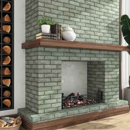 Green/Gray Brick Wallpaper Peel and Stick Faux Brick Contact Paper for Backsplash Self Adhesive Removable Contact Paper Vintage Stone Wallpaper for Walls Bedroom Bathroom Decor 15.7"¡¿78.7"