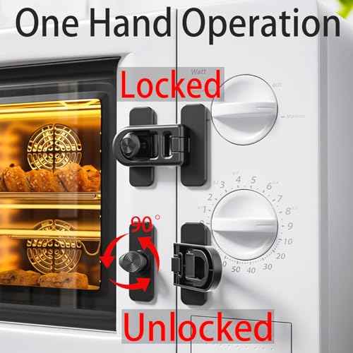 2-Pack Refrigerator Lock Baby Proofing for Cabinet Door Drawer Freezer RV Oven Cupboard Closet Kitchen, 90 Degree Fridge Latches Petproof Childproof for Toddler Cat, Strong Adhesive No Drill