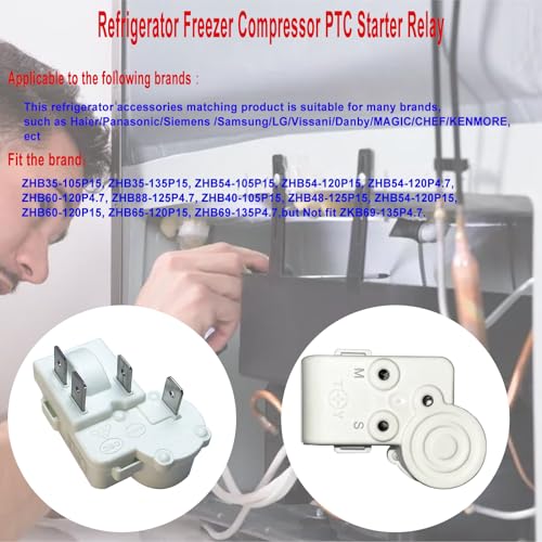 JTEYINH 4-Pin PTC Starter Relay ZHB88-125P4.7 Replacement for Refrigerator