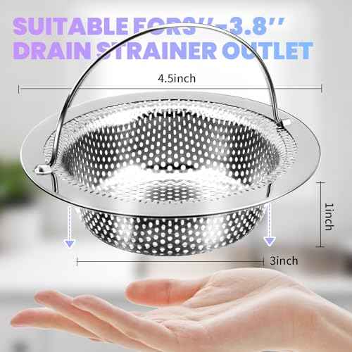 2 Pack Kitchen Sink Drain Strainer with Handle, Stainless Steel Large Kitchen Sink Drain Basket Food Catcher, 4.5 inch Diameter, Rust Free