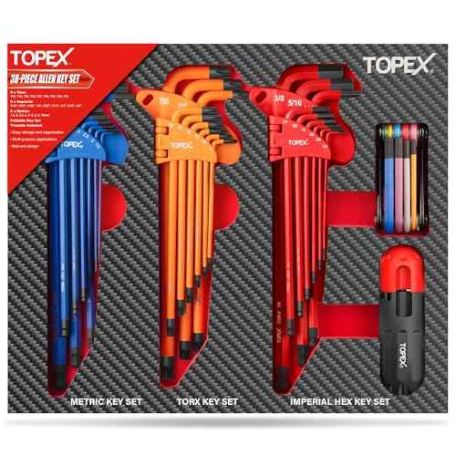 TOPEX 38Pcs Allen Key Set Multicolor Hex Key Allen Wrench Ball End Folding Hex Key Ball End Torx & Metric & Imperial Size for DIY Automotive Mechanic Home Use