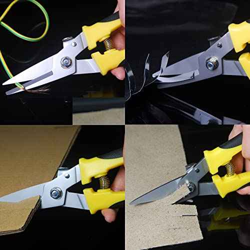 Aviation Tin Snips 8 Inch Heavy Duty Metal Cutter, Straight Shears with Stainless Steel Blade & Comfort Grips, Multifunction Cutting of Branches, Cable Wires, Thin Iron, Cardboard(Right Hand)