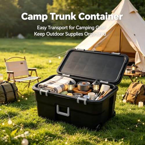 22 Gallon Heavy-Duty Lockable Plastic Footlocker with Wheels for Camping & Storage