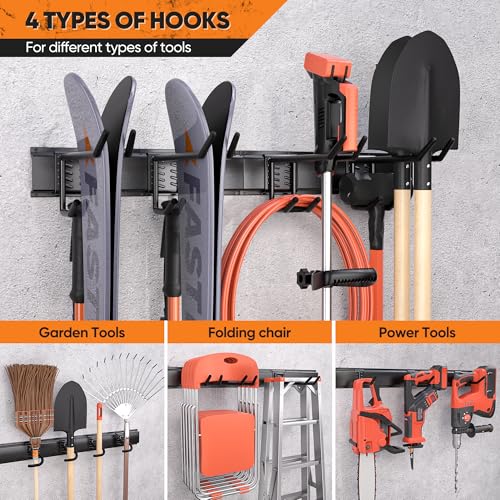 48-Inch Heavy Duty Wall Mount Garden Tool Organizer Rack with Adjustable Hooks