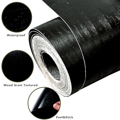 DESOMINOR 32FT Black Peel & Stick Wood Grain Wallpaper Border - Removable Waterproof Bathroom Mirror Frame Sticker, 3.93 Inch Wide