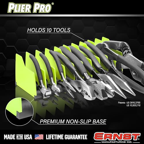Ernst Plier Pro Green No-Slip Pliers Organizer - Holds 10 Tools, USA Made