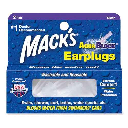 Mack's AquaBlock Swimming Earplugs, 2 Pair - Comfortable, Waterproof, Reusable Silicone Ear Plugs for Swimming, Snorkeling, Showering, Surfing and Bathing (Clear)