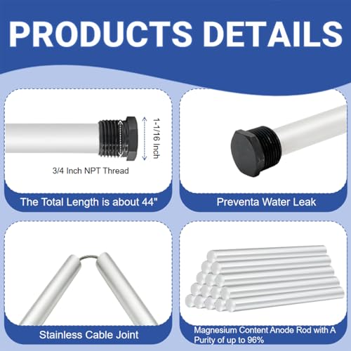 44-Inch Flexible Magnesium Anode Rod for Water Heaters with Socket & Tape