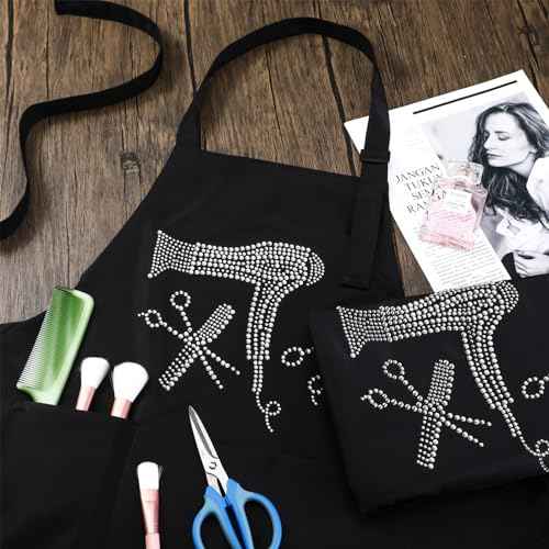 Coume Hair Stylist Apron Hairstylist Salon Apron with Rhinestone Tools and 3 Pockets Hairdresser Barber Aprons(Trendy)