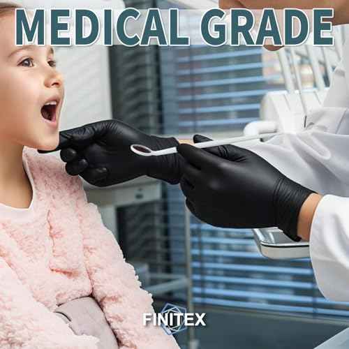 FINITEX - Black Nitrile Disposable Gloves, 5mil, Powder-free, Medical Exam Latex-Free 100 PCS For Cleaning Food Glove (Large)