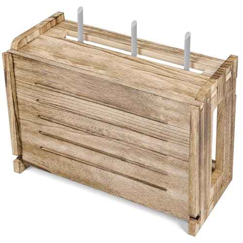 Wooden Router Shelf Wall Mount WiFi Router Storage Box Modem Cable Router Cover Organized Power Strip Cable Management Hider Rack 14.9 * 9.8 * 5.6 in (L* H * W)
