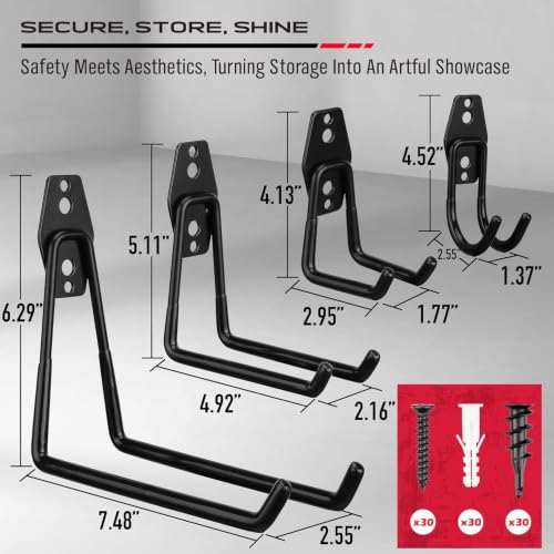 Heavy Duty Garage Wall Hooks Set - 15 Steel Organizer Hangers for Tools & Bikes