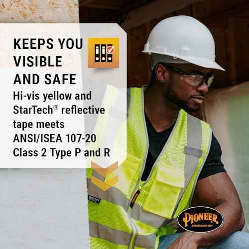Pioneer Hi Vis Safety Vest for Men & Women - Reflective Cooling Mesh - 8 Pockets - Class 2 - Construction, Traffic, Security
