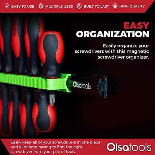 Olsa Tools Magnetic Screwdriver Organizer | Professional Quality Tool Organizer | Fits up to 16 Screwdrivers | Black and Green
