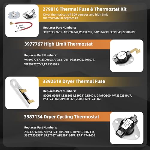 279838 Dryer Heating Element Replacement Kit for Whirlpool Maytag Kenmore 70/80 Series