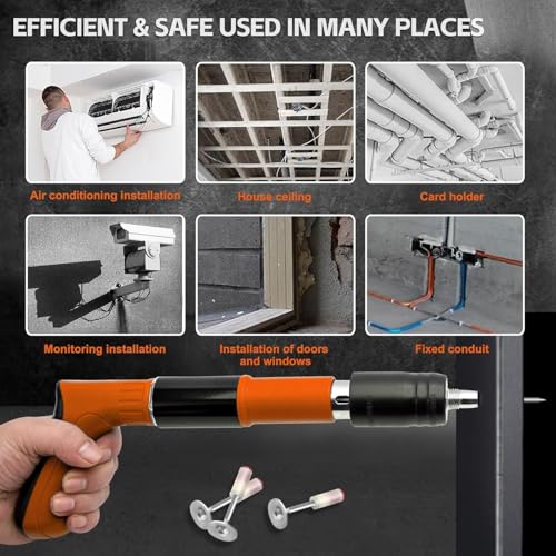 Concrete Nail Gun Kit with 50 PCS Steel Nails, 5 Gear Adjustable Mini Manual Steel Nail Gun for Concrete, Wall Fastening Rivet Tool Wall Nail Shooting Machine for Cement Wall Household Decor (Orange)