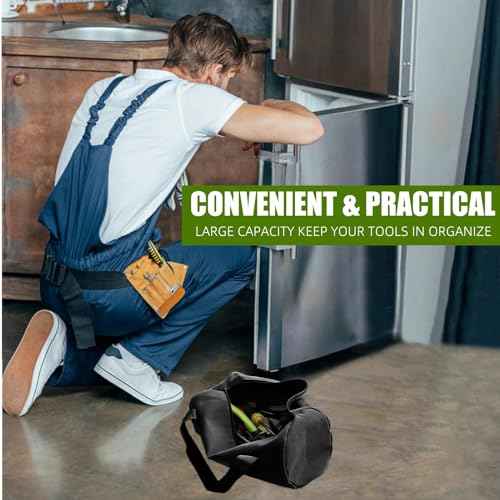 BLIRITEL 12 Inch Small Tool Bag for Men, Large Capacity Wide Mouth Tool Bag, Canvas Tool Storage Kit Bag, Tool Tote Handbag Tool Organizer for Mechanic & Electrician Storage Wrenches Pliers (Black)