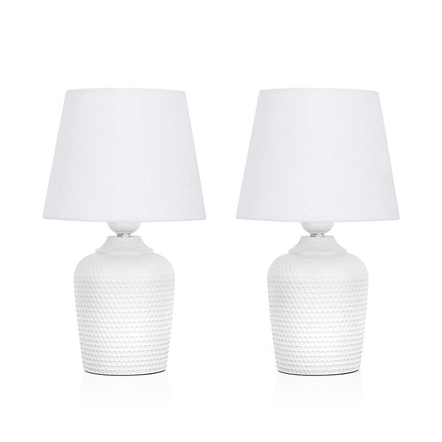 Sucolite Small 12'' Table Lamps Set of 2, Bedside Nightstand Lamps for Bedroom Kid’s Room, Cute Desk Lamps with Studded Texture Base for Reading Nursery Living Room Office, White