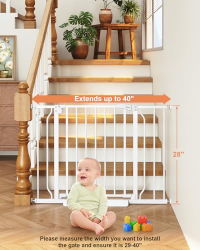 Cideny White Baby Gate 29-40 Inch Wide, Auto Close, Indoor Pet & Child Safety