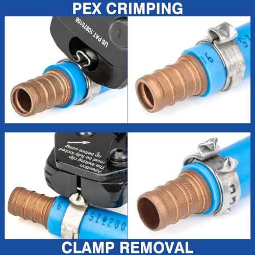iCrimp PEX Clamp Tool Kit for 3/8-in, 1/2-in, 3/4-in, 1-in PEX Clamp Cinch & Removal, c/w 1/2''(20 Pack) and 3/4''(10 Pack) PEX Clamp Rings, PEX Tubing Cutter