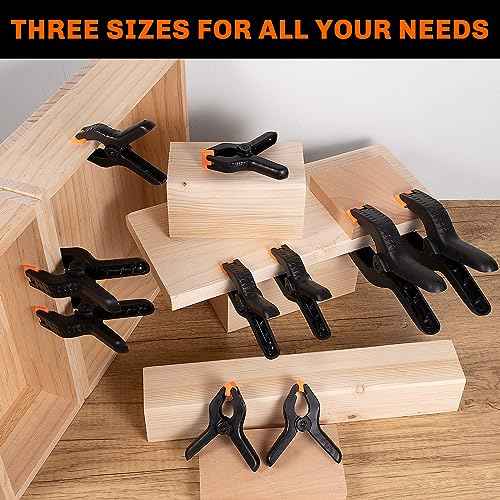 10 Pack Spring Clamps Heavy Duty - Assorted Sizes Spring Clips Plastic 6.5 Inches, 4.5 Inches, 3.5 Inches Set - Backdrop Clips Small Clamps For Crafts Woodworking Background