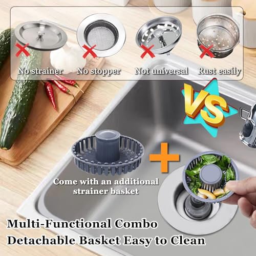 BAOLSLS Chrome Silver 3-in-1 Kitchen Sink Stopper & Strainer, Pop Up Drain
