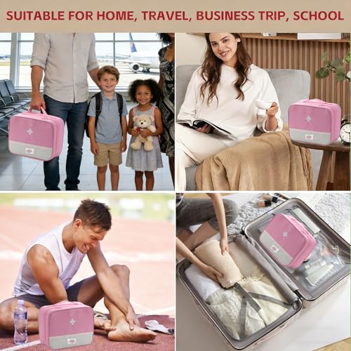 Pink Portable First Aid Bag with Multiple Pockets for Travel & Outdoor Use