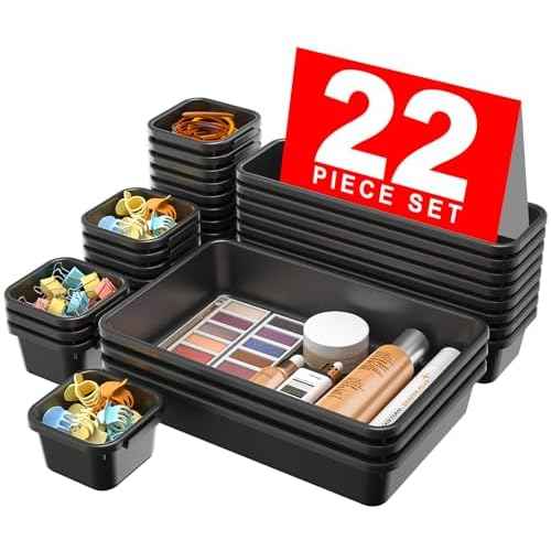 ¡¼??????????¡½A-LUGEI Plastic Black Desk Drawer Organizer, Bathroom Organizers and Storage, Makeup Organizer, Organization and Storage Bin Container for Vanity Office Utensils Tool Pantry Cosmetic
