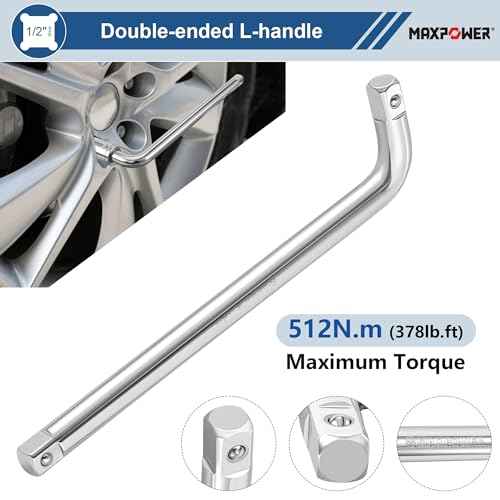 MAXPOWER 1/2" drive Breaker Bar, 10 inch Double-end L Handle Socket Wrench