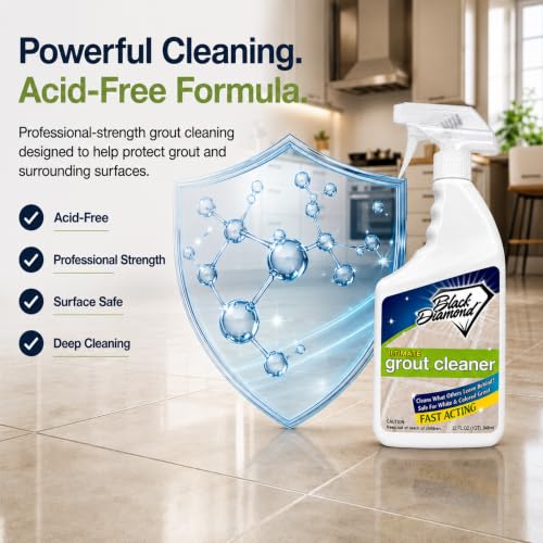 Black Diamond Stoneworks Ultimate Grout Cleaner with Brush - 32 Fl Oz, Acid-Free, Safe for Tile & Natural Stone