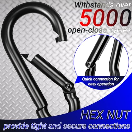 M5-2" Black Spring Snap Hook Carabiner Clip 50PCS Heavy Duty Keychain