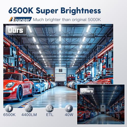 Black 4ft Linkable LED Shop Light 6500K, 40W Garage Lighting - BBOUNDER
