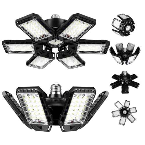 LED Garage Lights Bulb 2 Pack 180W 18000LM 6500K Led Shop Light with 6 Plus 1 Deformable Panels Basement Barn Ceiling Lights for E26/E27