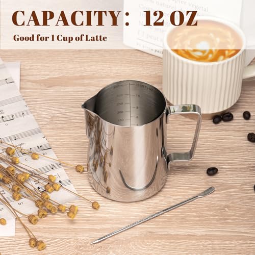 Amrules 12oz Stainless Steel Milk Frothing Pitcher with Latte Art Pen - Silver