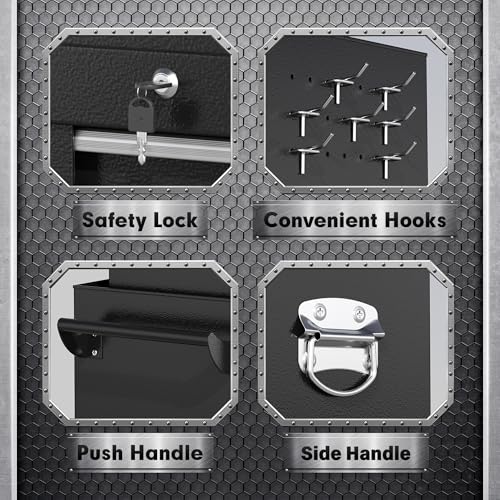 INTERGREAT 8-Drawer Rolling Tool Chest with Wheels, Detachable Top Box, Locking System – Black