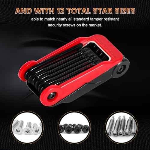 12PCS Tamper Proof Star Key Set, T6 to T40, Folding Security Torx Key Set