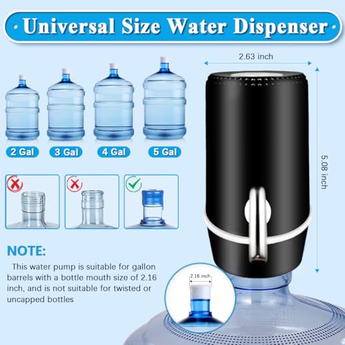 Beyio Black Electric Water Dispenser for 5 Gallon Bottle, Portable & Rechargeable