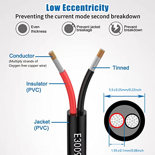 50FT 18/2 AWG Electrical Extension Wire Black & Red 2 Conductor, Flame Retardant