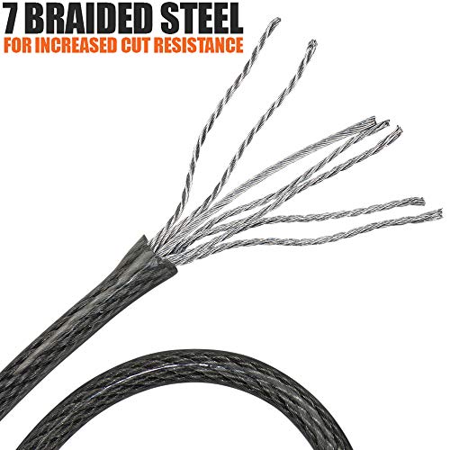 BV Heavy-Duty 15FT Braided Steel Security Cable with Loops - Weatherproof & Cut-Resistant