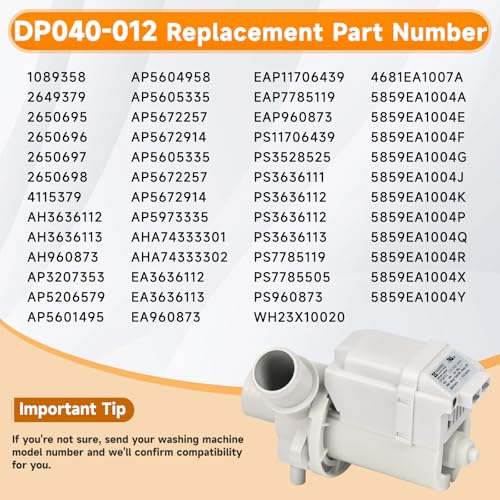 DP040-012 Washer Drain Pump Replacement for GE Kenmore 4681EA1007A 5859EA1004F G P